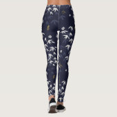 Wit & blauw bamboe bladeren Japans Typografie Leggings (Achterkant)