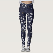 Wit & blauw bamboe bladeren Japans Typografie Leggings (Voorkant)