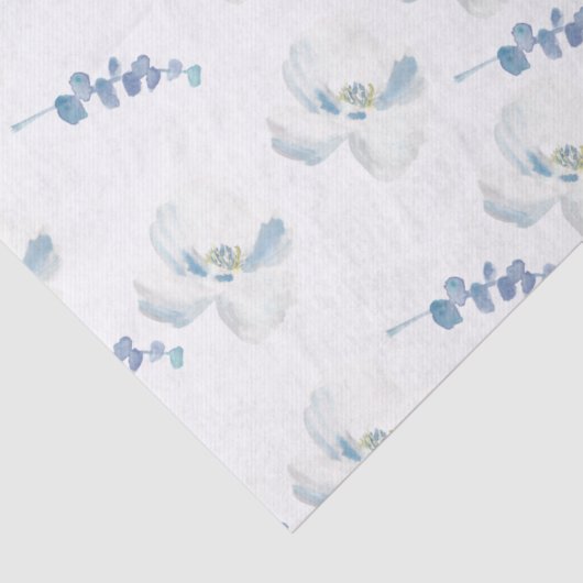 Wit Blauw Bloemen Eucalyptus Tissuepapier (Detail)