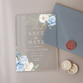 Wit & Blauw Bloemen Huwelijk Save The Date Acryl Uitnodigingen