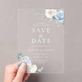 Wit & Blauw Bloemen Huwelijk Save The Date Acryl Uitnodigingen (Insitu (Draagbaar))