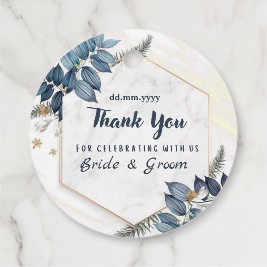 Wit Blauw Bloemen Lijst Dank u bruiloft Bedankjes Labels (Achterkant)