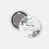 Wit Blauw Bloemen Lijst Dank u bruiloft gunsten Magneet (Voorkant / Achterkant)