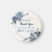 Wit Blauw Bloemen Lijst Dank u bruiloft gunsten Magneet (Voorkant)