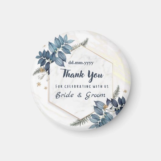 Wit Blauw Bloemen Lijst Dank u bruiloft gunsten Magneet (Voorkant)