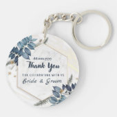 Wit Blauw Bloemen Lijst Dank u bruiloft gunsten Sleutelhanger (Achterkant)