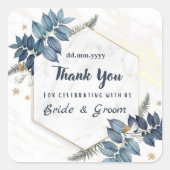 Wit Blauw Bloemen Lijst Dank u bruiloft gunsten Vierkante Sticker (Voorkant)