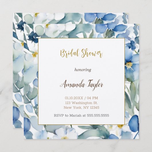 Wit Blauw Bloemen Minimale Vrijgezellenfeest Kaart (Voorkant / Achterkant)