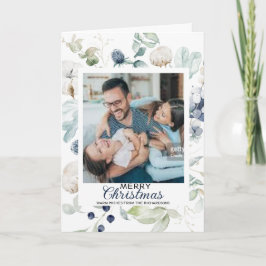 WIT BLAUW BLOEMEN VROLIJK KERSTMIS FOTOKAART KAART