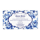Wit Blauw Bloemen Zeep Verpakking Label (Voorkant)