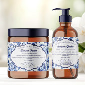 Wit Blauw Bloemen Zeep Verpakking Label