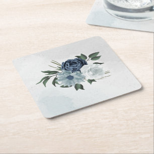 wit & blauw bloemig groen wedding kartonnen onderzetters