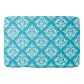 Wit & Blauw Bloemmotief Damastpatroon Badmat (Voorkant)