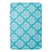 Wit & Blauw Bloemmotief Damastpatroon Badmat (Voorkant Verticaal)