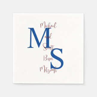Wit Blauw Bourgogne Bar Mitzvah Naam Monogram Servet