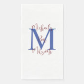 Wit Blauw Bourgogne Bar Mitzvah Naam Monogram Servet (Voorkant)