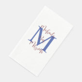 Wit Blauw Bourgogne Bar Mitzvah Naam Monogram Servet (Hoek)