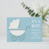 Wit Blauw Buggy Baby Boy Douche Kaart (Staand voorkant)