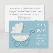 Wit Blauw Buggy Baby Boy Douche Kaart (Voorkant / Achterkant)