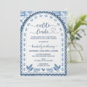 Wit & Blauw Cielito Lindo Baby shower Uitnodiging (Staand voorkant)
