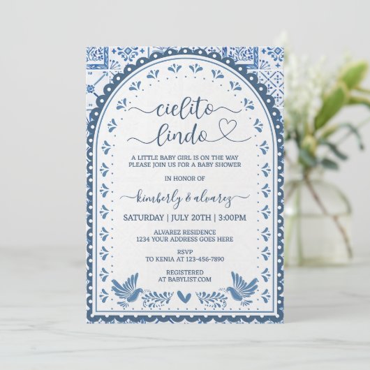 Wit & Blauw Cielito Lindo Baby shower Uitnodiging (Staand voorkant)