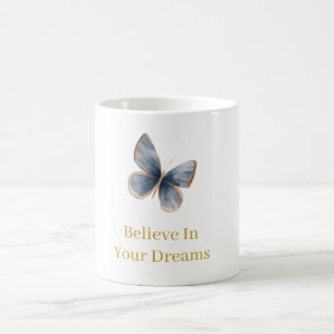 Wit Blauw Crème Vlinder Gouden Dromen Koffiemok
