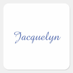 Wit Blauw Eenvoudig Elegant Modern Kalligrafie Naa Vierkante Sticker
