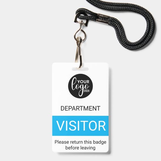 Wit Blauw Eenvoudig Logo Bezoeker Kleurcode Toegan Badge (Voorzijde met lanyard)