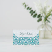 Wit & Blauw Elegant Retro Bloemen Damast Visitekaartje (Staand voorkant)