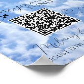 Wit & Blauw Ellegant QR Code Honeymoon Fonds Bord Poster (Hoek)