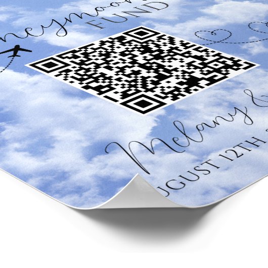 Wit & Blauw Ellegant QR Code Honeymoon Fonds Bord Poster (Hoek)