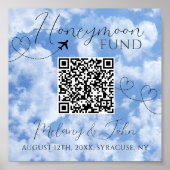 Wit & Blauw Ellegant QR Code Honeymoon Fonds Bord Poster (Voorkant)