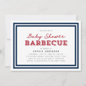 Wit blauw en rood Gingham Baby shower Barbecue Kaart (Voorkant)