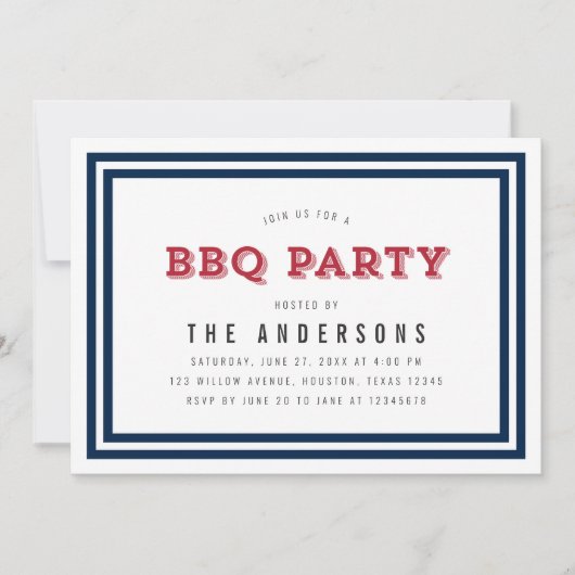 Wit Blauw en Rood Gingham BBQ Party Kaart (Voorkant)