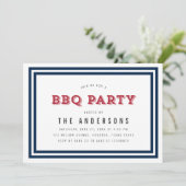 Wit Blauw en Rood Gingham BBQ Party Kaart (Staand voorkant)