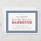 Wit Blauw en Rood Gingham Familie Reünie Barbecue Kaart (Voorkant)