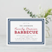Wit Blauw en Rood Gingham Familie Reünie Barbecue Kaart (Staand voorkant)