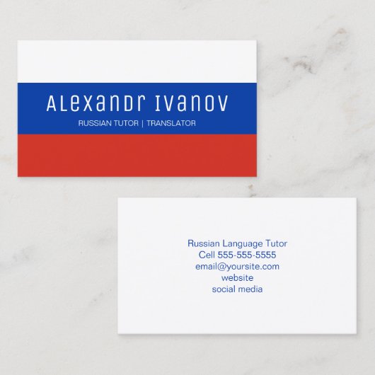 Wit Blauw en Rood Russisch Taal Tutor Visitekaartje (Voorkant / Achterkant)