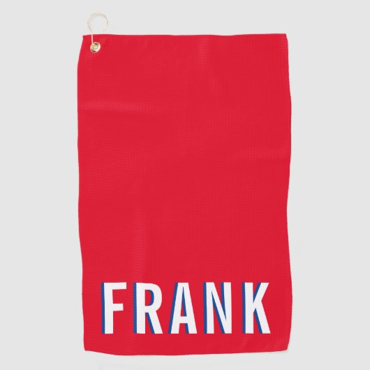 Wit Blauw en Rood Vetgedrukte Naam Golfhanddoek (Voorkant)
