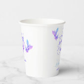 Wit, Blauw en Violet Floral Wedding Papieren Bekers (Rechts)