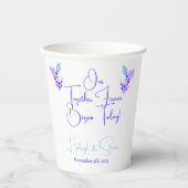 Wit, Blauw en Violet Floral Wedding Papieren Bekers (Voorkant)