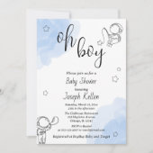 Wit Blauw en Zwart Schattige Baby shower Kaart (Voorkant)