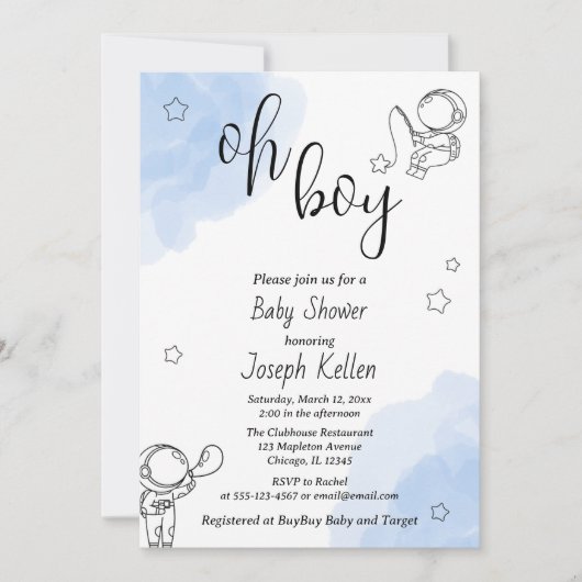 Wit Blauw en Zwart Schattige Baby shower Kaart (Voorkant)