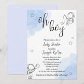 Wit Blauw en Zwart Schattige Baby shower Kaart (Voorkant / Achterkant)