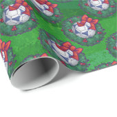 Wit, blauw feestelijk Voetbal op groen Cadeaupapier (Rol Hoek)