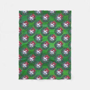 Wit, blauw feestelijk Voetbal op groen Fleece Deken