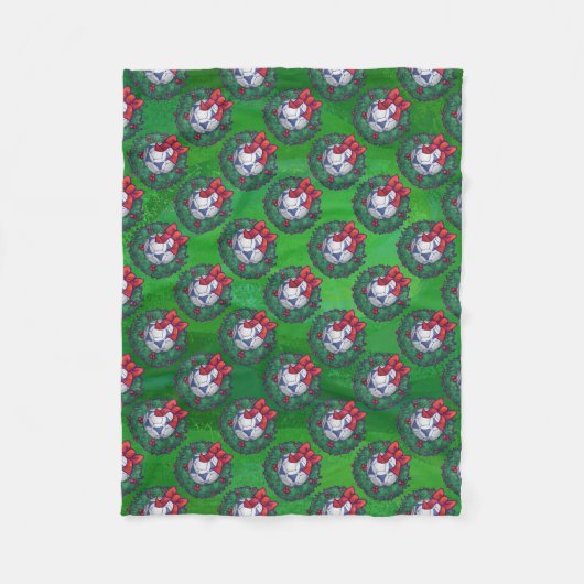 Wit, blauw feestelijk Voetbal op groen Fleece Deken (Voorkant)