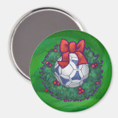 Wit, blauw feestelijk Voetbal op groen Magneet (Voorkant / Achterkant)