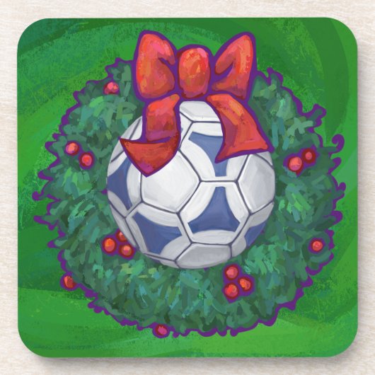 Wit, blauw feestelijk Voetbal op groen Onderzetter (Voorkant)