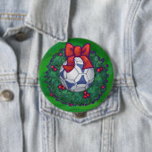Wit, blauw feestelijk Voetbal op groen Ronde Button 4,0 Cm (In situ)